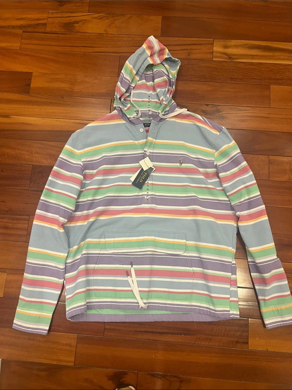 Polo by Ralph Lauren Pastel Retro Striped Hooded Pullover Draw String